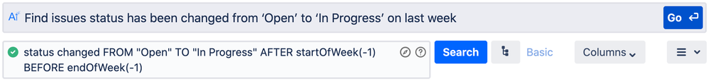 Find issues status has been changed from ‘Open’ to ‘In Progress’ on last week.png